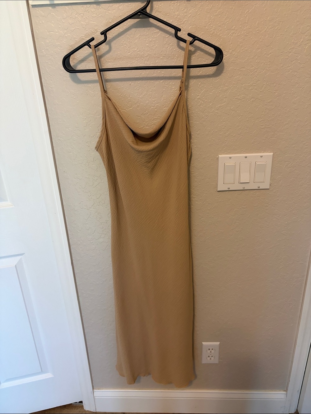 bebe Taupe Cowl Neck Midi Slip Dress